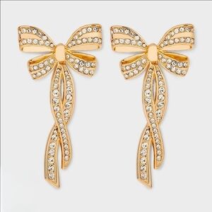 SugarFix By Baublebar - Elegant Gold Tone Bow Earrings with Crystals